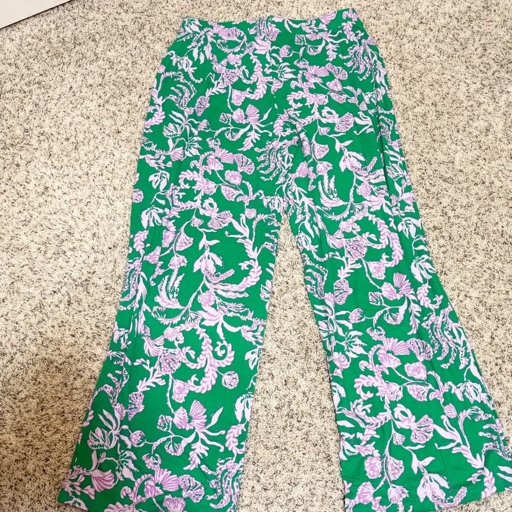 Lilly Pulitzer Allena Knit Palazzo Pants in Brazilian Green Salty Sandbar Large - Picture 4 of 6